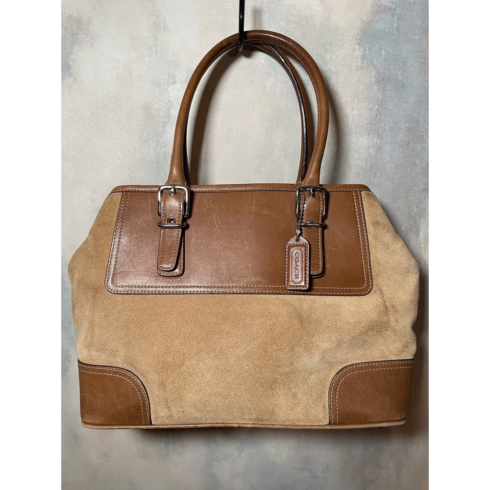 Coach Hampton Suede & Leather Satchel Handbag